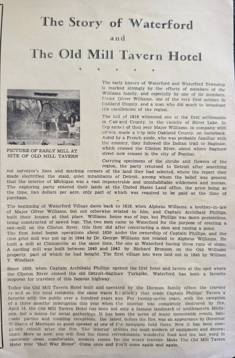 Cascade Motel (Olde Mill Inn on the Lake) - Menu (newer photo)